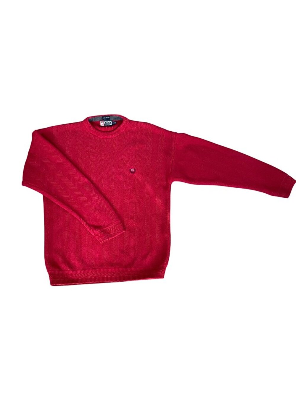 Chaps Ralph Lauren Red Knit Sweater 100% Cotton Crew Pullover Mens Size L
